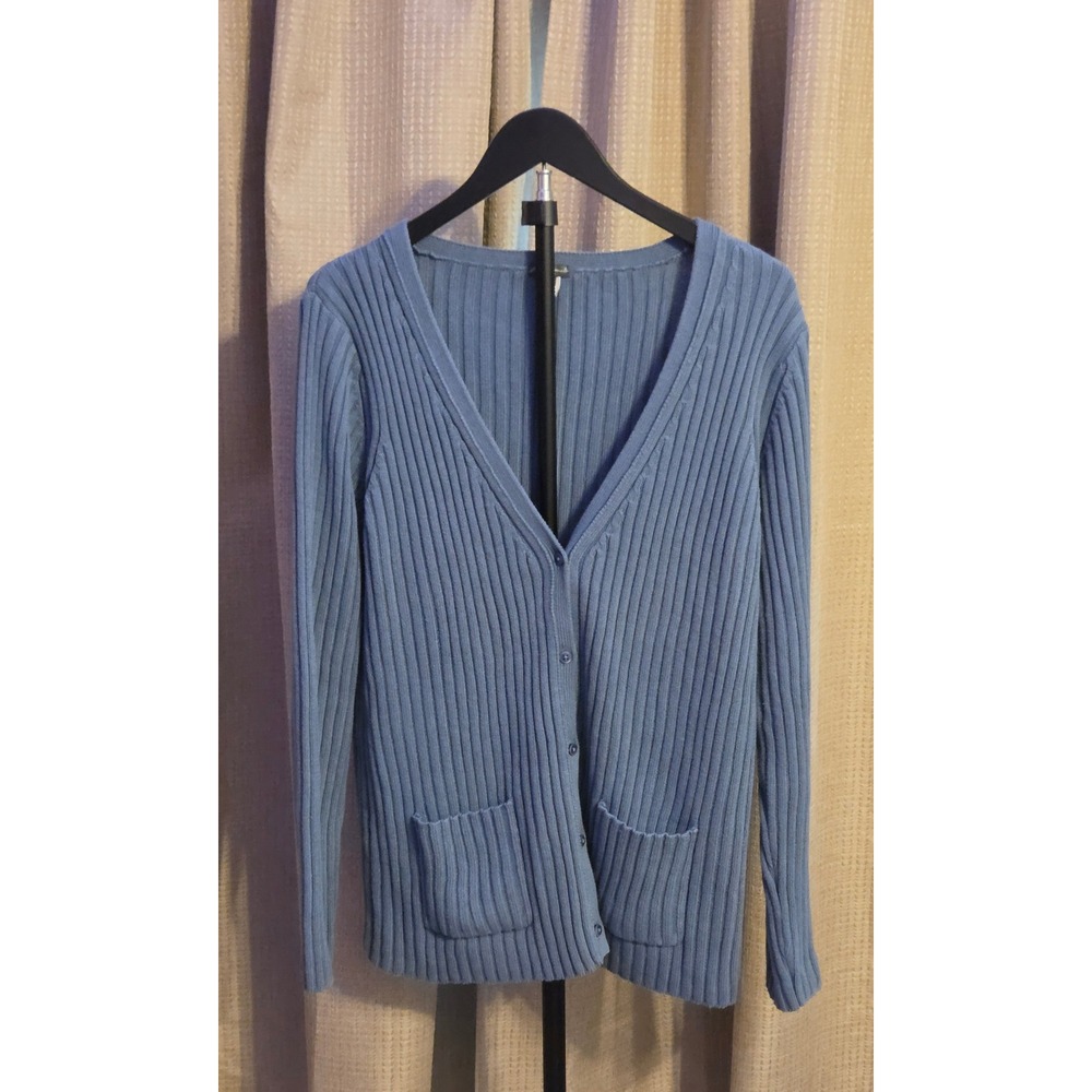 Eddie Bauer Ribbed Button Front Cardigan Women's Size XL Blue